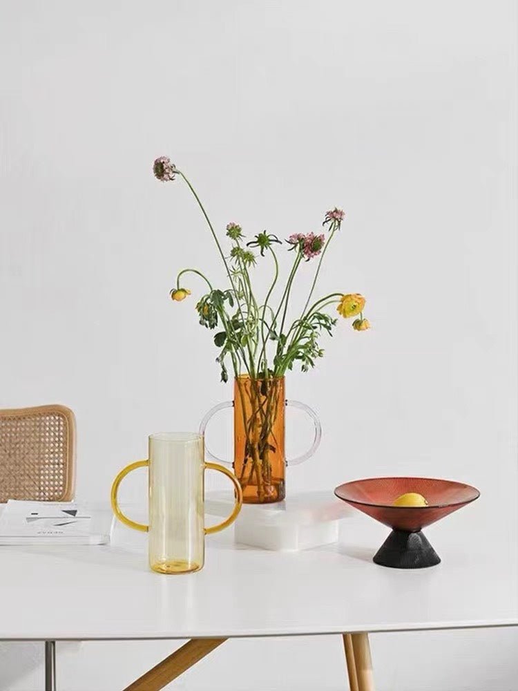 Dual-handle Dopamine Glass Flower Vase - Whimsical Table Setting