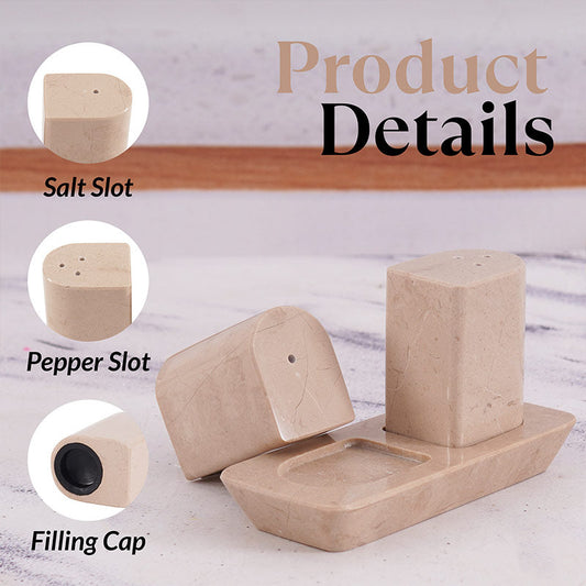 Marble Salt and Pepper Holders for Kitchen Countertop - Salt Shakers