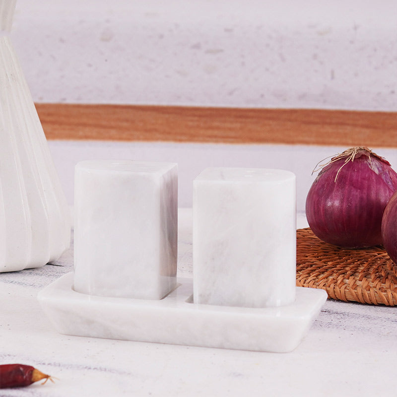 Marble Salt and Pepper Holders for Kitchen Countertop - Salt Shakers