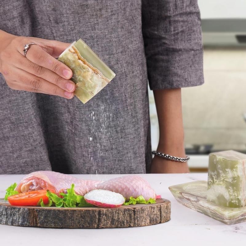 Marble Salt and Pepper Holders for Kitchen Countertop - Salt Shakers