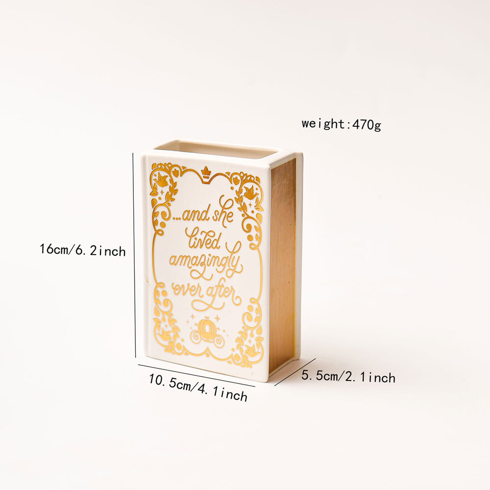 Literary Book Vase - Creative Ceramic Planter & Desk Organizer(Golden Book)-1
