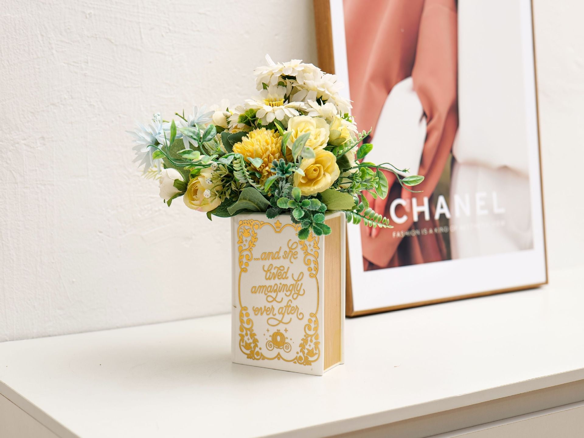 Literary Book Vase - Creative Ceramic Planter & Desk Organizer(Golden Book)-3