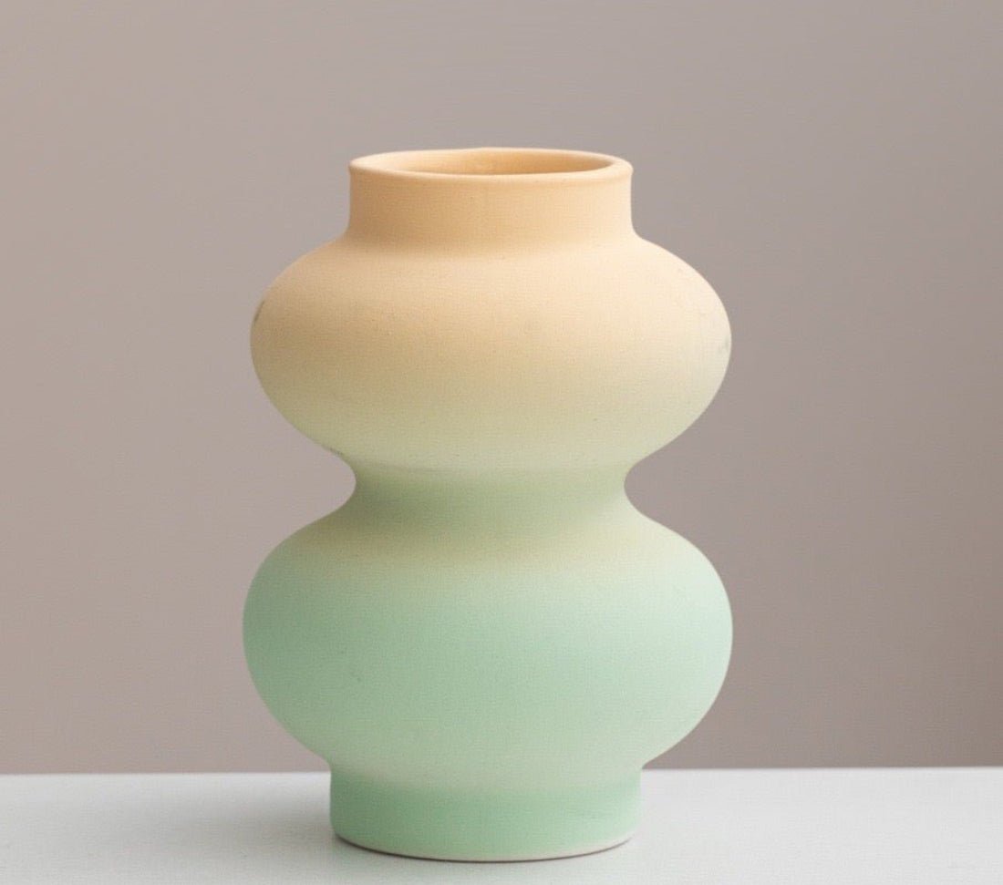 Handmade Ceramic Gradient Vase, Dopamine Geometric Matte Flower Vessels