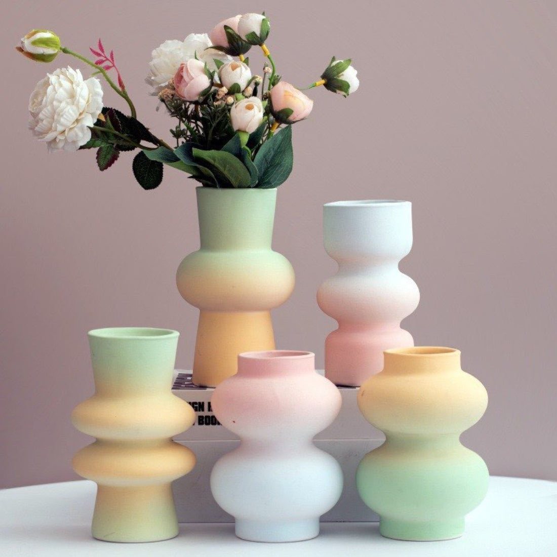 Handmade Ceramic Gradient Vase, Dopamine Geometric Matte Flower Vessels
