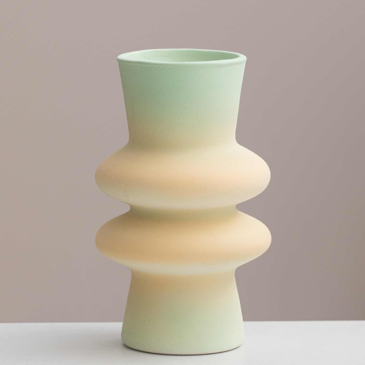 Handmade Ceramic Gradient Vase, Dopamine Geometric Matte Flower Vessels