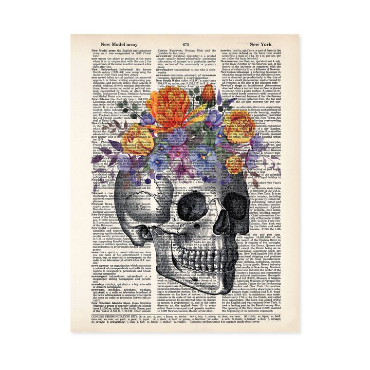 Vintage Skull Floral Wall Art