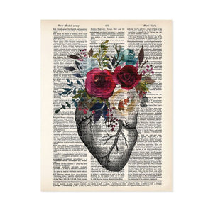 Vintage Anatomical Heart Floral Wall Art